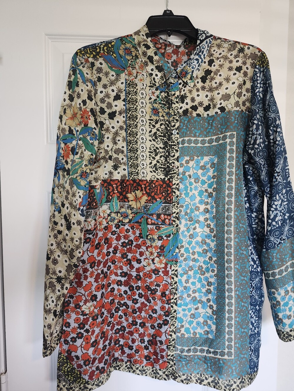 Johnny Was Multicolor Floral Patchwork Button-Down Shirt